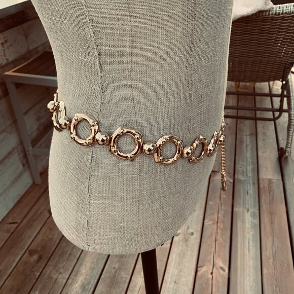 Vintage Gold Metallic Chain Boho Chic Statement Retro Hip Waist Belt - Picture 3 of 11